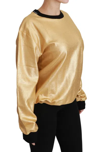 Dolce & Gabbana Gold Cotton Crewneck Pullover Sweater In Gold