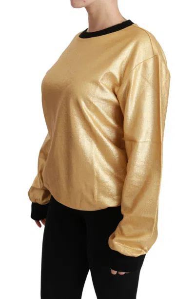 Dolce & Gabbana Gold Cotton Crewneck Pullover Sweater In Gold