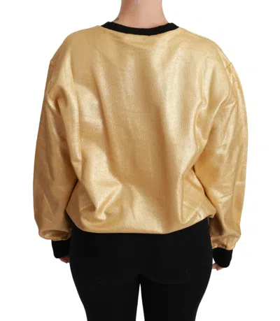 Dolce & Gabbana Gold Cotton Crewneck Pullover Sweater In Gold