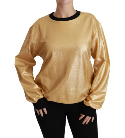 Dolce & Gabbana Gold Cotton Crewneck Pullover Sweater In Gold