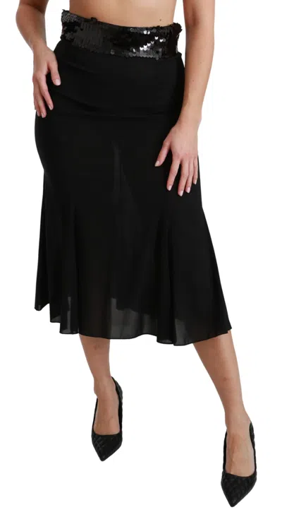 Dolce & Gabbana Black High Waist Mermaid Midi Silk Skirt In Black