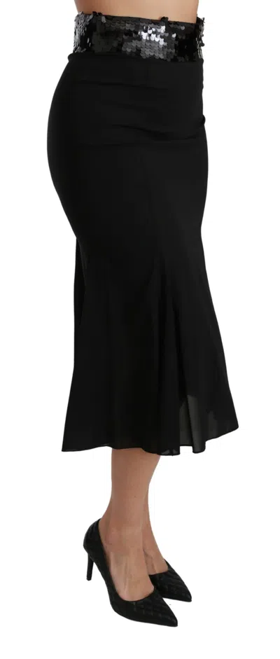 Dolce & Gabbana Black High Waist Mermaid Midi Silk Skirt In Black