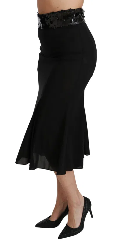 Dolce & Gabbana Black High Waist Mermaid Midi Silk Skirt In Black