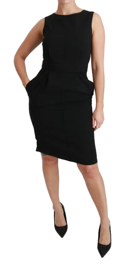 Dolce & Gabbana Black Floral Sheath Stretch Formal Dress In Black