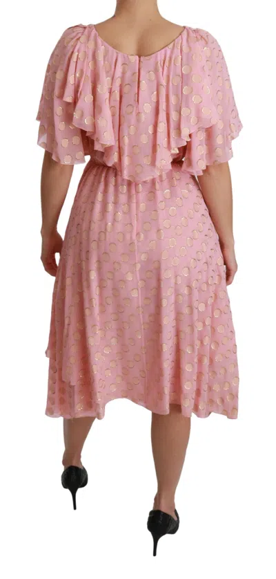 Dolce & Gabbana Silk Pink Polka Dots Pleated A-line Midi Dress In Pink