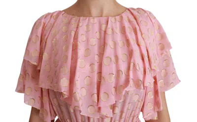 Dolce & Gabbana Silk Pink Polka Dots Pleated A-line Midi Dress In Pink