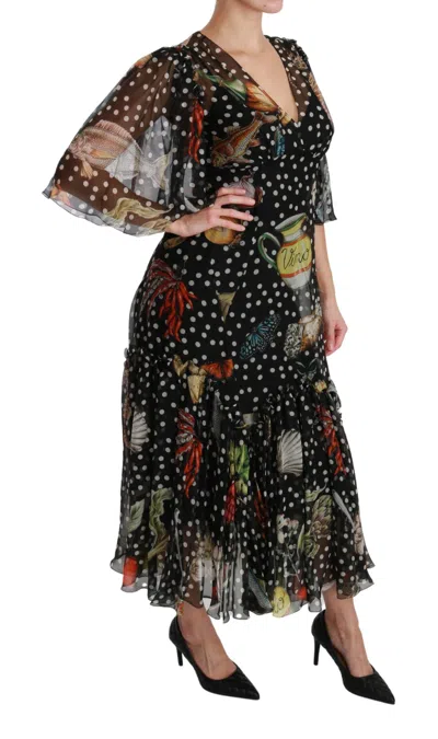 Dolce & Gabbana Black Sea Fish Sicily A-line Shift Dress In Black