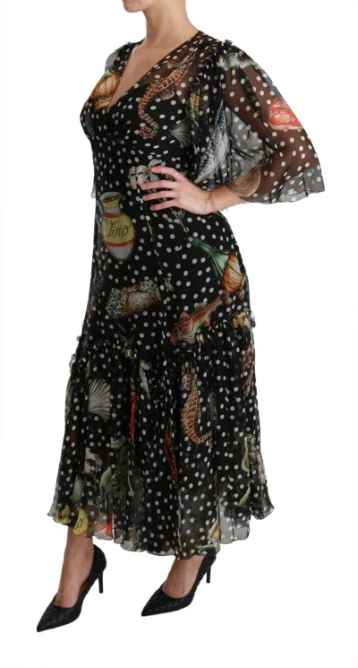 Dolce & Gabbana Black Sea Fish Sicily A-line Shift Dress In Black