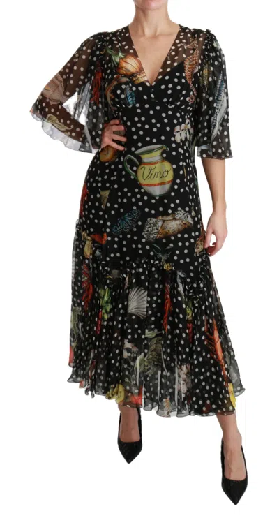 Dolce & Gabbana Black Sea Fish Sicily A-line Shift Dress In Black