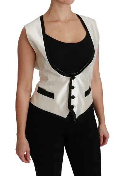 Dolce & Gabbana Elegant Silk Sleeveless Vest In Black & White In White