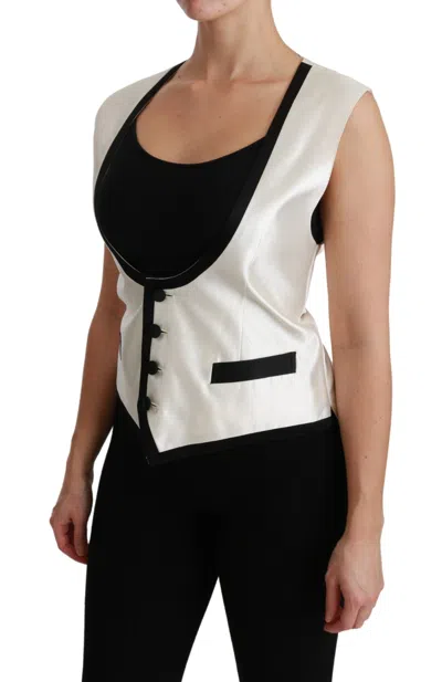 Dolce & Gabbana Elegant Silk Sleeveless Vest In Black & White In White