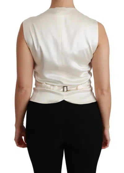 Dolce & Gabbana Elegant Silk Sleeveless Vest In Black & White In White