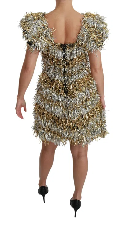 Dolce & Gabbana Silver Gold Sheath Mini Shift Gown Dress In Silver