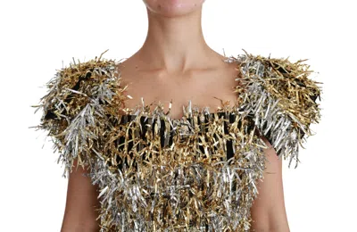 Dolce & Gabbana Silver Gold Sheath Mini Shift Gown Dress In Silver