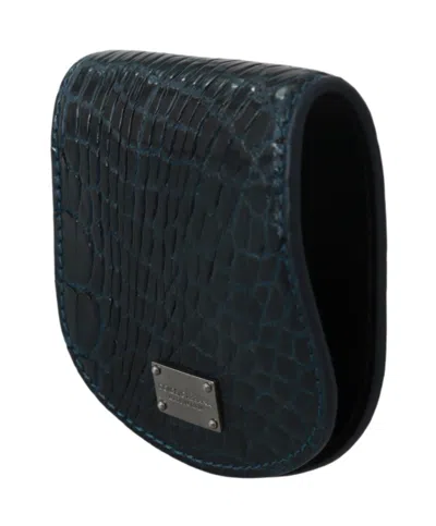 Dolce & Gabbana Exquisite Dark Blue Coin Case Wallet In Blue