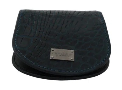 Dolce & Gabbana Exquisite Dark Blue Coin Case Wallet In Blue