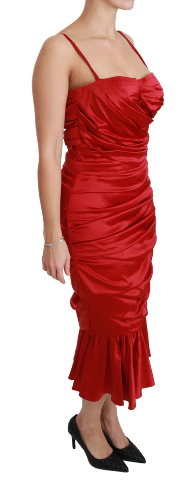 Dolce & Gabbana Red Silk Stretch Mermaid Bodycon Dress In Red