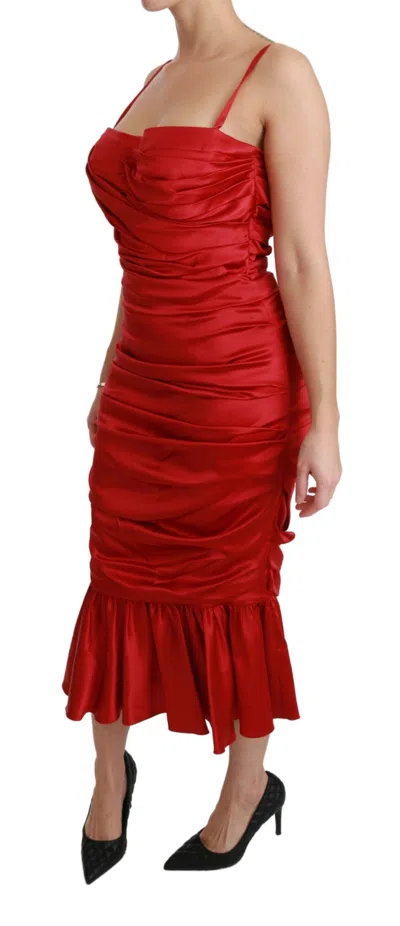 Dolce & Gabbana Red Silk Stretch Mermaid Bodycon Dress In Red