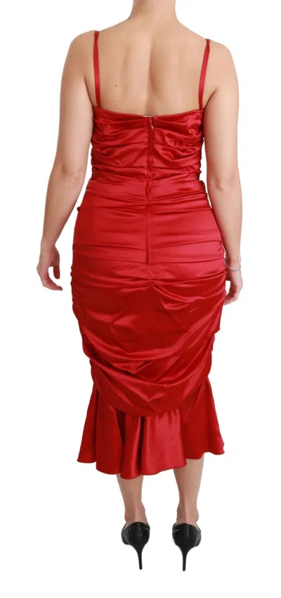 Dolce & Gabbana Red Silk Stretch Mermaid Bodycon Dress In Red
