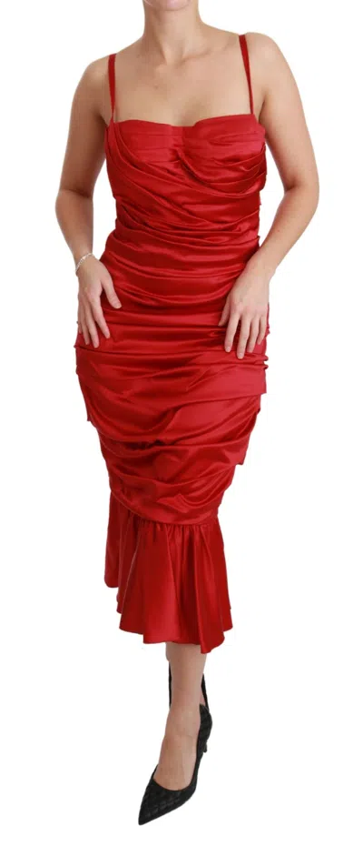 Dolce & Gabbana Red Silk Stretch Mermaid Bodycon Dress In Red