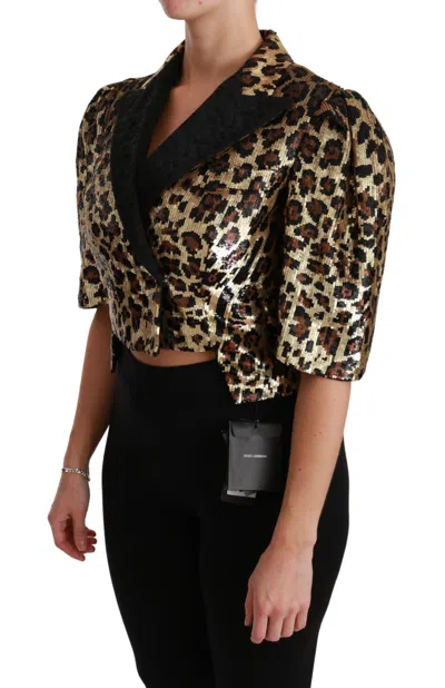 Dolce & Gabbana Blazer Gold Leopard Sequined Jacket In Gold