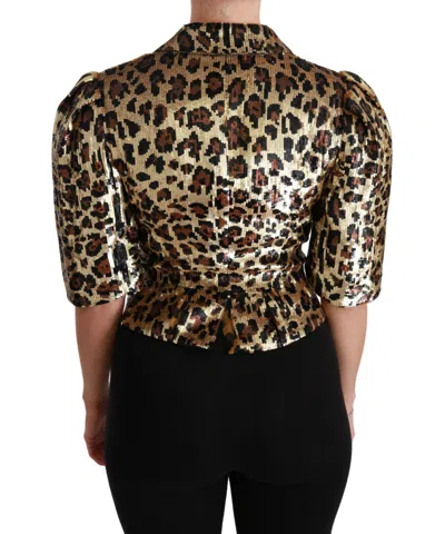 Dolce & Gabbana Blazer Gold Leopard Sequined Jacket In Gold