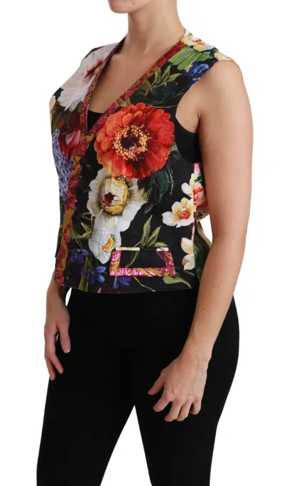 Dolce & Gabbana Multicolor Floral Sleeveless Waistcoat Top Vest In Multicolor