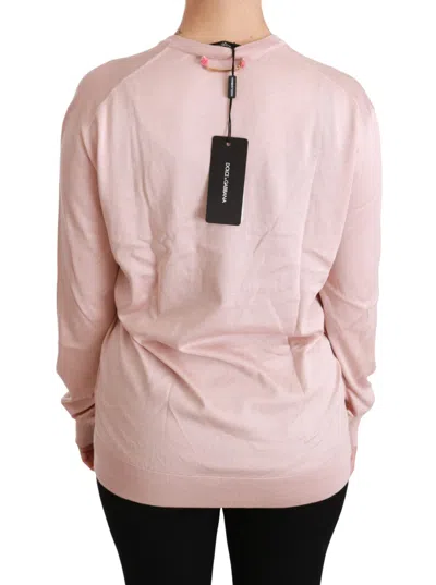 Dolce & Gabbana Pink Floral Embellished Pullover Silk Sweater In Pink