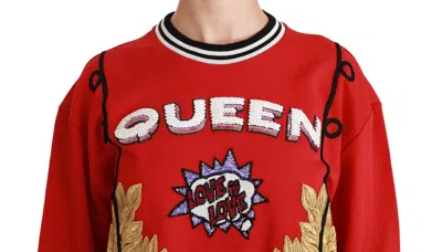Dolce & Gabbana Radiant Red Sequined Crew Neck Women's Sweater In Red