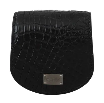 Dolce & Gabbana Exquisite Dark Blue Coin Case Wallet In Black