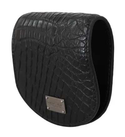 Dolce & Gabbana Exquisite Dark Blue Coin Case Wallet In Black