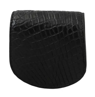 Dolce & Gabbana Exquisite Dark Blue Coin Case Wallet In Black
