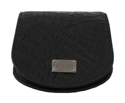 Dolce & Gabbana Exquisite Dark Blue Coin Case Wallet In Black