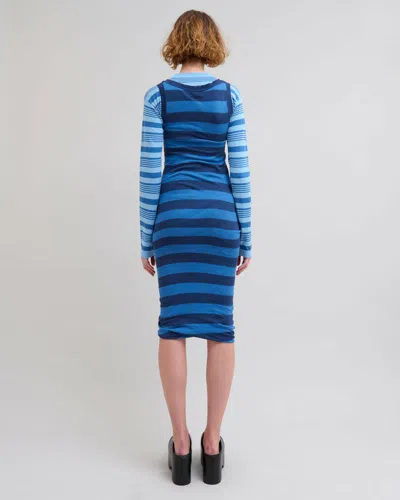 Marni Striped Overlap Dress In Blue