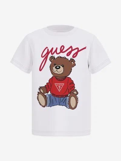 Guess Kids Teddy Bear Logo T-shirt In White
