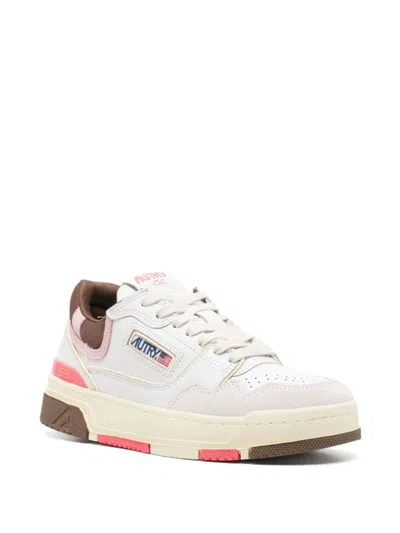Autry Leather Sneakers With Contrast Panel And Perforated Detailing In Neutral