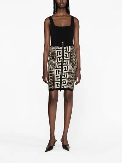 Balmain Pencil Skirt In Monogram Knit
