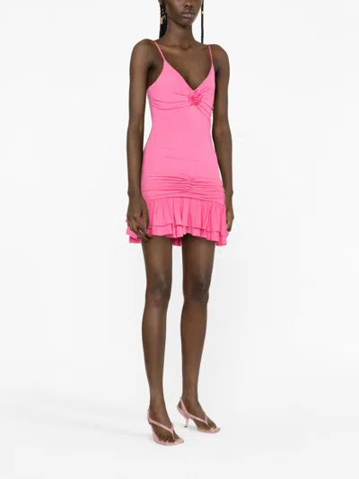 Blumarine Pleated Jersey Dress With Rose Decoration