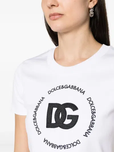Dolce & Gabbana White T-shirt With Logo Lettering Print In Cotton