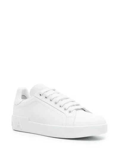 Dolce & Gabbana Portofino Low-top Leather Sneakers With Lateral Monogram In Neutral