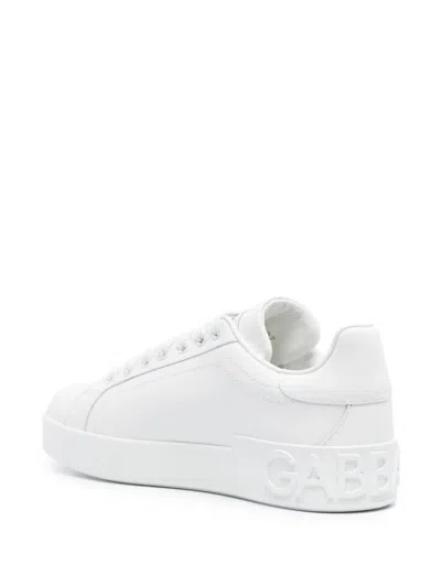 Dolce & Gabbana Portofino Low-top Leather Sneakers With Lateral Monogram In Neutral