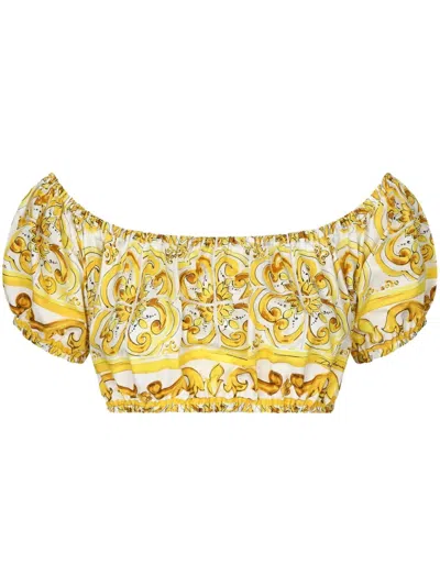 Shop Dolce & Gabbana Crop Top With Majolica Print