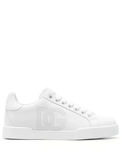 Shop Dolce & Gabbana Portofino Leather Sneaker With Perforated Logo