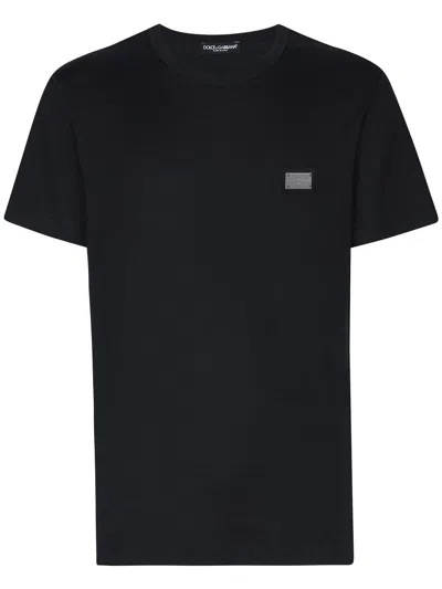 Dolce & Gabbana Cotton T-shirt With Metal Plaque Featuring Front Logo