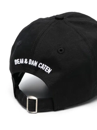 Dsquared2 Black Fabric-covered Cap With Adjustable Strap And Embroidered Logo