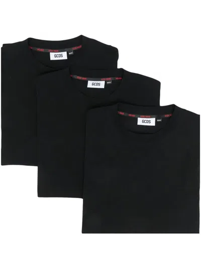 Gcds Pack Of Three Cotton T-shirts In Black