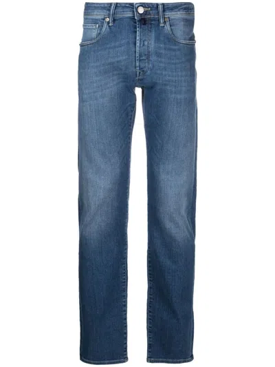 Incotex Faded Denim Trousers Featuring Belt Loops In Blue