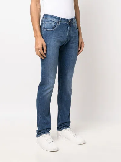 Incotex Faded Denim Trousers Featuring Belt Loops In Blue