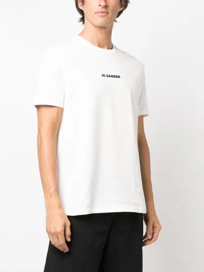 Jil Sander White T-shirt With Short Sleeves And Contrasting Logo Print In Cotton Man