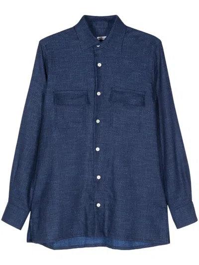Kiton Men's Long Sleeve Shirt With Cuffed Sleeves And Chest Pockets